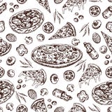 Doodle Pizza Seamless Pattern. Endless Hand Drawn Illustration. Stock Photography