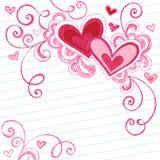 Doodles esboçado do caderno dos corações no papel alinhado ilustração royalty free Doodles esboçado do caderno dos corações no papel alinhado ilustração royalty free