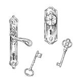 Door handles and keys, retro style Royalty Free Stock Photos Door handles and keys, retro style Royalty Free Stock Photos
