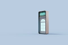 A door into mobile phone with 24/7 sign above it. Concept of 24 hour online service and support.