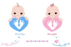 Doppelbaby und Junge Babyfüße und Handdruck Babyankunftskartenrosa, Blau färbte Herzen vektor abbildung Doppelbaby und Junge Babyfüße und Handdruck Babyankunftskartenrosa, Blau färbte Herzen vektor abbildung