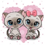 Dos gatitos lindos en un fondo del corazón libre illustration Dos gatitos lindos en un fondo del corazón libre illustration