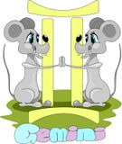 Dos gemelos de las ratas y símbolos de géminis ilustración del vector Dos gemelos de las ratas y símbolos de géminis ilustración del vector