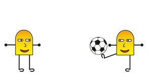 Dos hombres abstractos de la historieta pequeños juegan la bola en fútbol/fútbol Vídeo chistoso divertido Dos hombres abstractos de la historieta pequeños juegan la bola en fútbol/fútbol Vídeo chistoso divertido