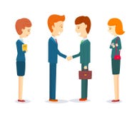 Dos hombres de negocios felices que sacuden la mano para firmar el acuerdo ilustración del vector Dos hombres de negocios felices que sacuden la mano para firmar el acuerdo ilustración del vector