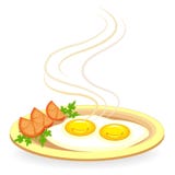 Dos huevos fritos en una placa Al lado de la tortilla son los pedazos de tomate y de perejil Comida r?pida y nutritiva Ilustraci? stock de ilustración Dos huevos fritos en una placa Al lado de la tortilla son los pedazos de tomate y de perejil Comida r?pida y nutritiva Ilustraci? stock de ilustración