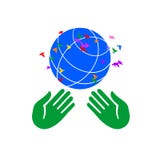 Dos manos que sostienen el globo con los pájaros que agitan alrededor libre illustration Dos manos que sostienen el globo con los pájaros que agitan alrededor libre illustration