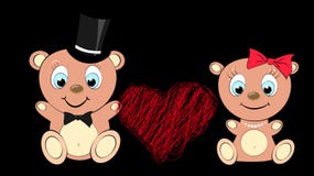 Dos muchachas de los amantes lindos, hermoso, marrón del oso y muchacho con la cabeza grande y los ojos azules en un collar del c ilustración del vector Dos muchachas de los amantes lindos, hermoso, marrón del oso y muchacho con la cabeza grande y los ojos azules en un collar del c ilustración del vector