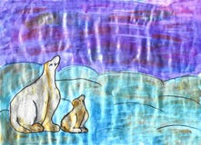 Dos osos blancos, dibujo de la acuarela del niño stock de ilustración Dos osos blancos, dibujo de la acuarela del niño stock de ilustración