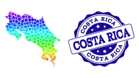 Dot Rainbow Map de Costa Rica y del sello del sello del Grunge ilustración del vector Dot Rainbow Map de Costa Rica y del sello del sello del Grunge ilustración del vector