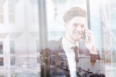 Double exposure of business man talking by phone, communication concept royalty free stock photo Double exposure of business man talking by phone, communication concept royalty free stock photo