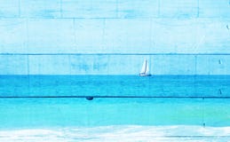 Double exposure image of sailboat at horizon on the sea and wooden planks background, vintage filter. royalty free stock image Double exposure image of sailboat at horizon on the sea and wooden planks background, vintage filter. royalty free stock image