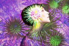 Double exposure made with young nude beautiful woman with healthy skin and spring flowers stock photos Double exposure made with young nude beautiful woman with healthy skin and spring flowers stock photos