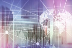 Double exposure mixed media. 3D Earth planet hologram and communication structure. World wide network and globalization concept. stock images Double exposure mixed media. 3D Earth planet hologram and communication structure. World wide network and globalization concept. stock images