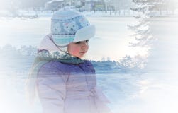 Double exposure portrait of a little girl and snowy winter landscape royalty free stock images Double exposure portrait of a little girl and snowy winter landscape royalty free stock images