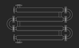 Dark Line Cut Double Pipe Heat Exchanger. Apparatus for chemical processing. Pipe-in-pipe structure heat exchanger stock illustration Dark Line Cut Double Pipe Heat Exchanger. Apparatus for chemical processing. Pipe-in-pipe structure heat exchanger stock illustration