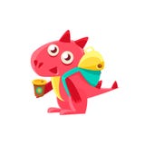 Dragon With Coffee And Backpack rouge illustration de vecteur Dragon With Coffee And Backpack rouge illustration de vecteur