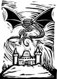 Dragão sobre o castelo ilustração royalty free Dragão sobre o castelo ilustração royalty free