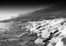 Dramatic black and white Norway beach background royalty free stock photography Dramatic black and white Norway beach background royalty free stock photography