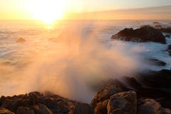 Dramatic Crashing Waves at Sunset on Big Sur coast, Garapata State Park, near Monterey, California, USA Stock Images Dramatic Crashing Waves at Sunset on Big Sur coast, Garapata State Park, near Monterey, California, USA Stock Images