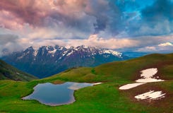 Dramatic summer sunset on the lake Koruldi royalty free stock images Dramatic summer sunset on the lake Koruldi royalty free stock images