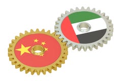 Drapeaux de la Chine et des EAU sur vitesses, rendu 3D illustration de vecteur Drapeaux de la Chine et des EAU sur vitesses, rendu 3D illustration de vecteur