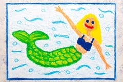 Drawing: Beautiful mermaid with green tail