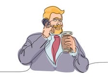 Continuous Line Drawing Of Man Talking On Cell Phone Stock Vector