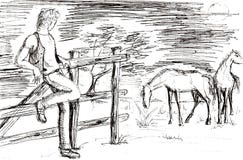 drawing of a young cow boy with horses royalty free illustration drawing of a young cow boy with horses royalty free illustration