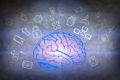 Drawn brain hovered over the human hand stock photos Drawn brain hovered over the human hand stock photos