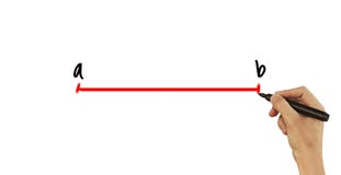 Draws a line from A to B - male hand writing text on white background stock images Draws a line from A to B - male hand writing text on white background stock images