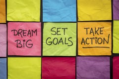 Dream big, set goals, take action on sticky notes royalty free stock images Dream big, set goals, take action on sticky notes royalty free stock images