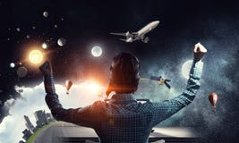 Dreaming to become pilot. Mixed media royalty free stock photography Dreaming to become pilot. Mixed media royalty free stock photography
