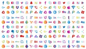 Set of popular social media logos icons in different colors Instagram Facebook Twitter Youtube WhatsApp LinkedIn Pinterest, etc stock illustration Set of popular social media logos icons in different colors Instagram Facebook Twitter Youtube WhatsApp LinkedIn Pinterest, etc stock illustration