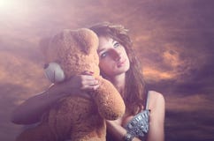 Dreamy Girl With A Teddy Bear Royalty Free Stock Image Dreamy Girl With A Teddy Bear Royalty Free Stock Image