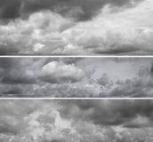 Drie verschillende panoramas van bewolkte grijze hemel royalty-vrije stock afbeeldingen Drie verschillende panoramas van bewolkte grijze hemel royalty-vrije stock afbeeldingen