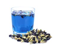 Dried butterfly pea flower with butterfly pea tea isolated