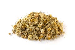 Dried chamomile buttons isolated on white background. stock photo Dried chamomile buttons isolated on white background. stock photo