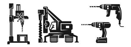 Drilling machine icons set, simple style stock illustration Drilling machine icons set, simple style stock illustration