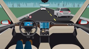 Driverless elbil stock illustrationer Driverless elbil stock illustrationer