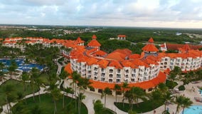 Drone flies along a large hotel