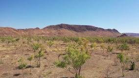 Drone flying above aerial landscape view of Kimberley outback in Western Australia 01