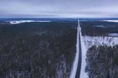 Drone photography of winter forest and road royalty free stock image Drone photography of winter forest and road royalty free stock image