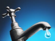 Drop of water trickling from tap close-up (digital composite) Stock Images Drop of water trickling from tap close-up (digital composite) Stock Images