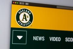 Dru?yny basebolowej Oakland atletyki strony internetowej homepage Zamyka w g?r? dru?ynowego logo fotografia stock Dru?yny basebolowej Oakland atletyki strony internetowej homepage Zamyka w g?r? dru?ynowego logo fotografia stock