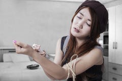 Drug addict teenage girl with syringe stock photo Drug addict teenage girl with syringe stock photo