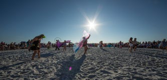 Drum Circle Dancing on Siesta Key, Florida royalty free stock image Drum Circle Dancing on Siesta Key, Florida royalty free stock image