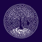 Drzewo ?ycie mandala Symboliczny wzór w bielu Ręczne grafika na błękitnym tle ilustracji Drzewo ?ycie mandala Symboliczny wzór w bielu Ręczne grafika na błękitnym tle ilustracji