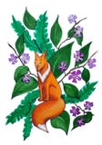 Drömlik räv på bakgrunden av sidor och blommor vektor illustrationer Drömlik räv på bakgrunden av sidor och blommor vektor illustrationer