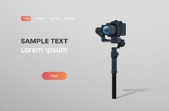 DSLR mirrorless照相机反震动工具纪录录影场面概念灰色背景的动力化的常平架安定器 向量例证 DSLR mirrorless照相机反震动工具纪录录影场面概念灰色背景的动力化的常平架安定器 向量例证